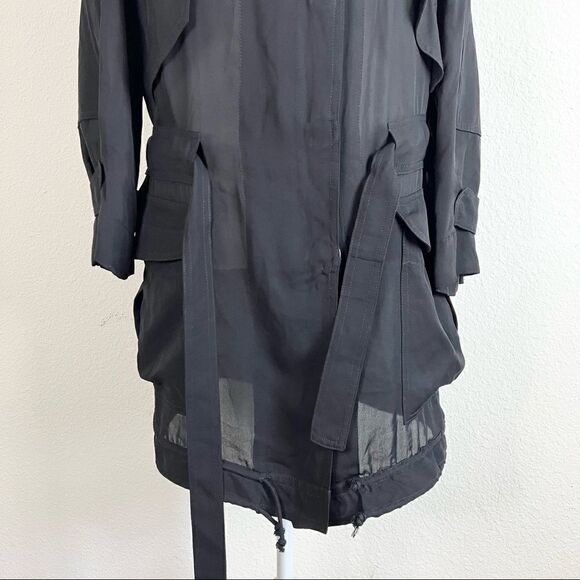 ALC Black Silk Sheer Long Sleeve Hood Full Zip Hobo Lagenlook Utility Jacket - Picture 7 of 10